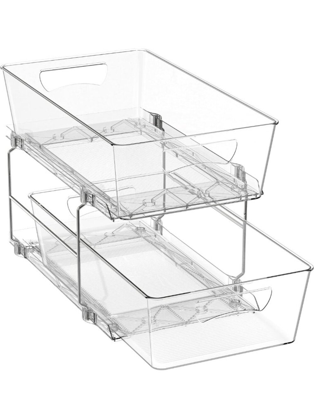 Clear 2-Tier Basket Drawer Organizer - Pull-Out Storage Solution for Home